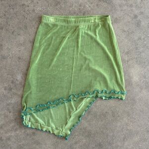 Y2K Green Asymmetrical Lettuce Hem Mini Skirt